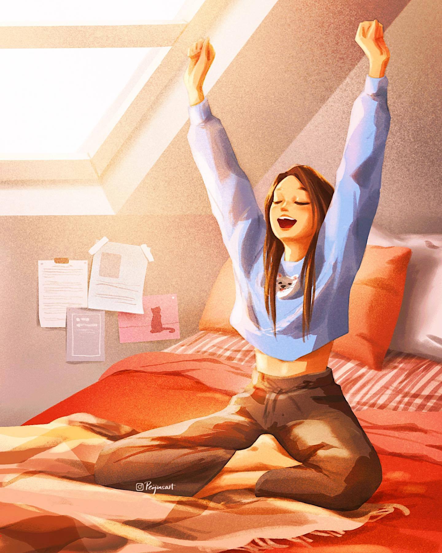 当你不开心时看看来自插画师 peijinsart