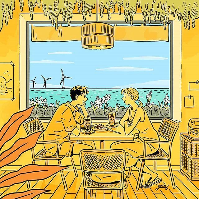 来自韩国插画师 grim_b 与妻子生活中的甜蜜日常绘画