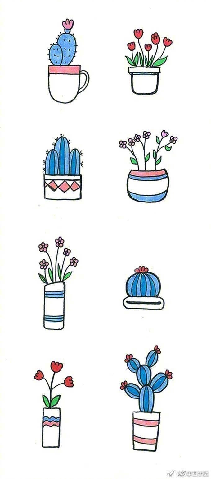 分享一波超可爱的简笔画盆栽,可以很简单