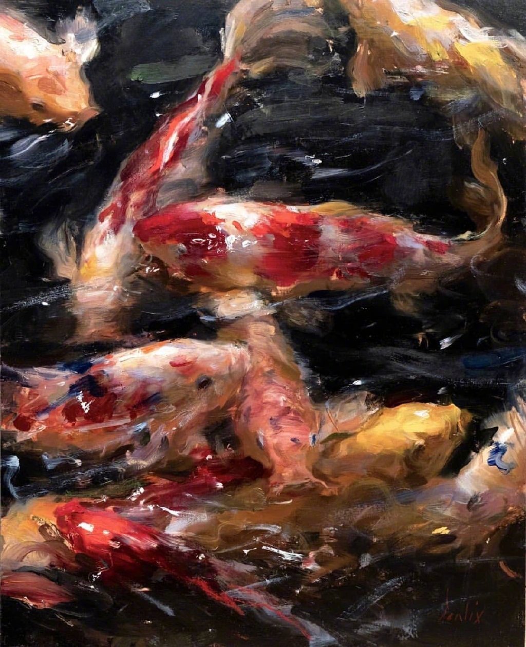 油画《锦鲤》
