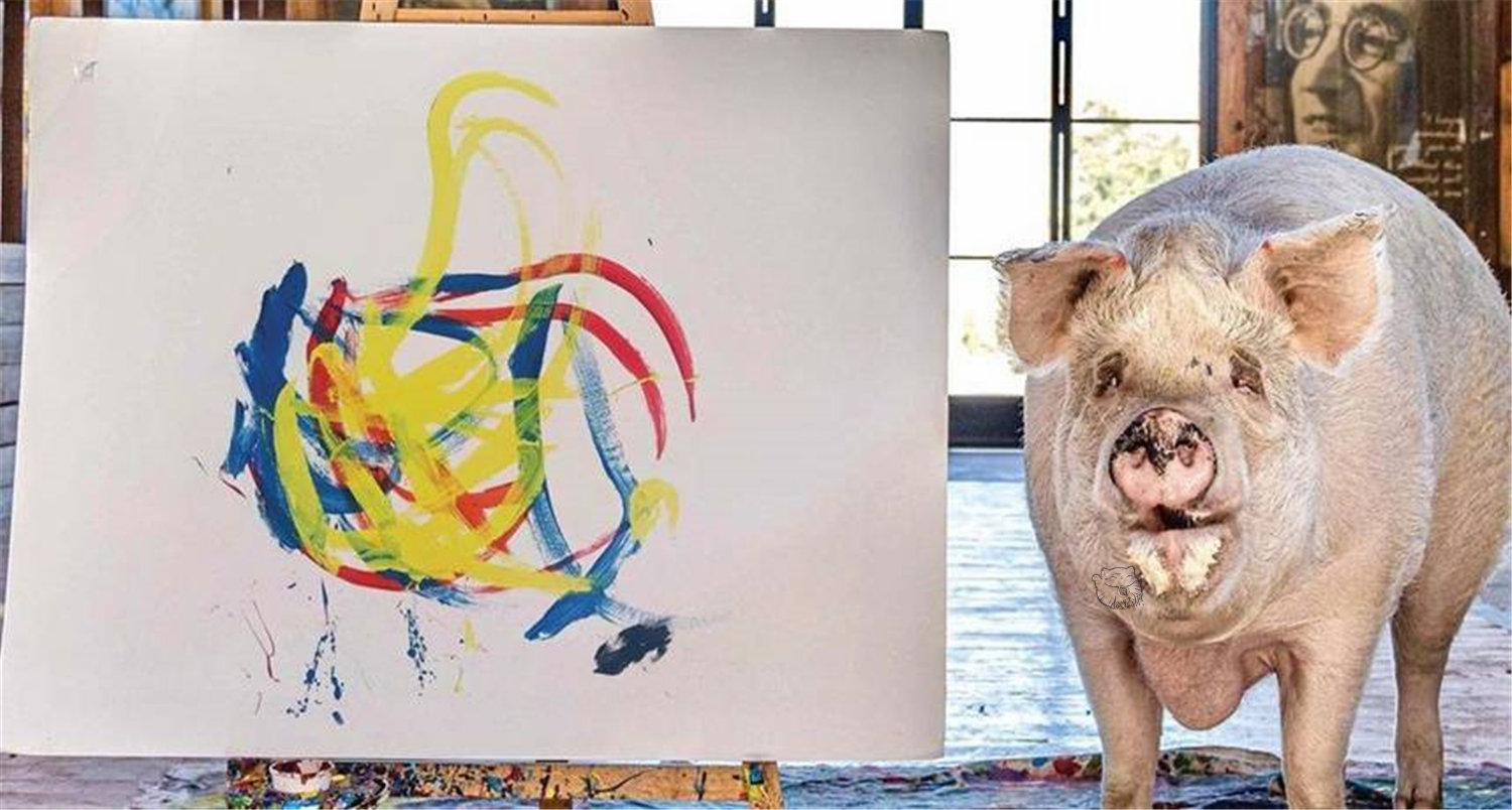 南非猪猪的一幅抽象画卖两万英镑,网友:猪界的毕加索