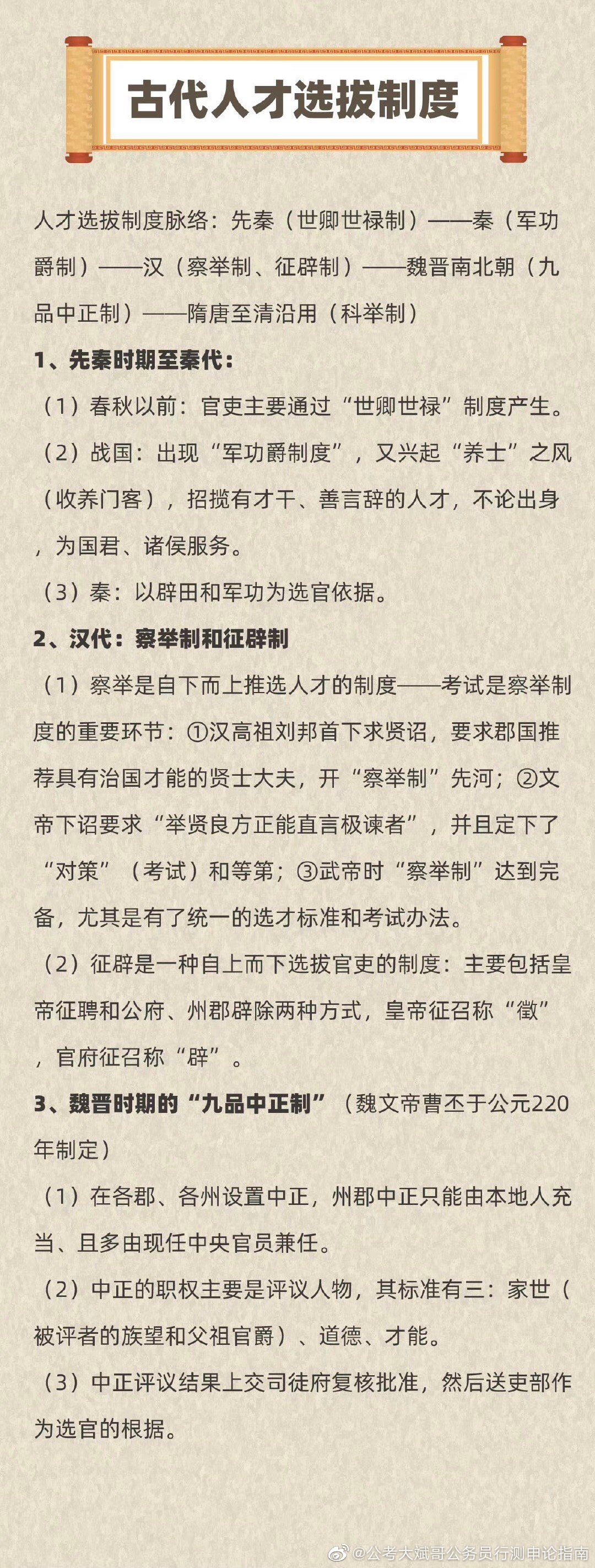 今日常识打卡古代人才选拔制度考点来袭