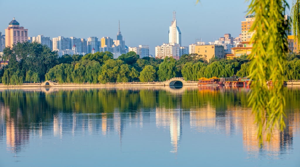 "一城山色半城湖"初秋的「大明湖」湖水碧波荡漾,水鸟翩跹拂堤杨柳含
