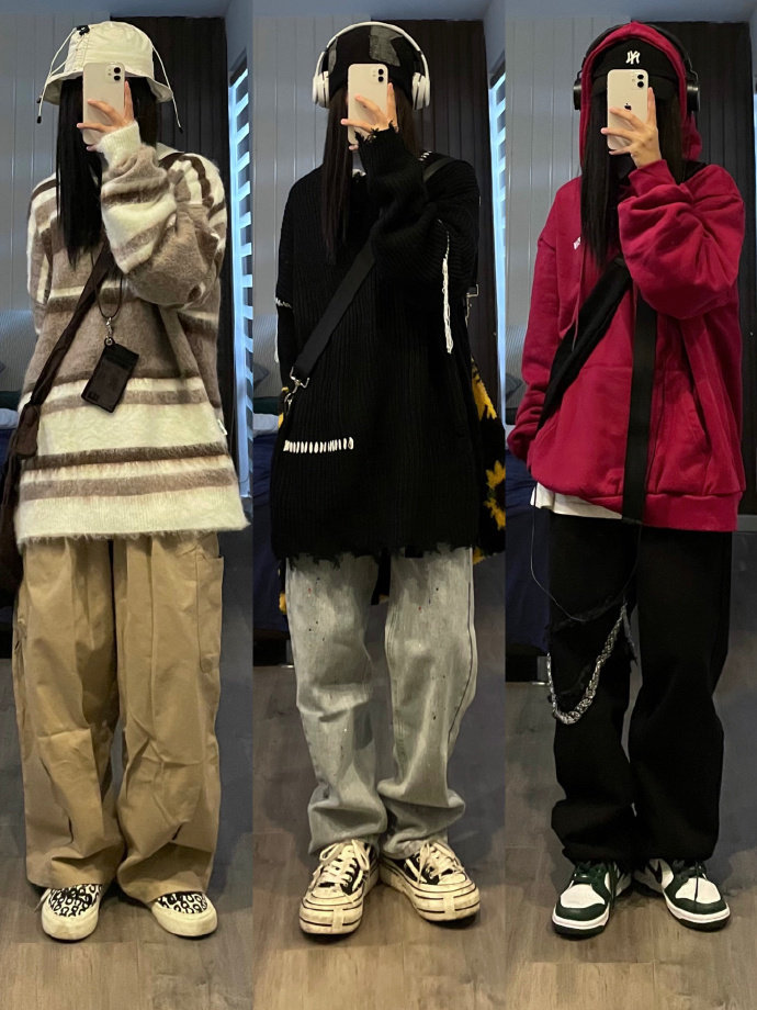 一组街头朋克风格的潮流穿搭分享