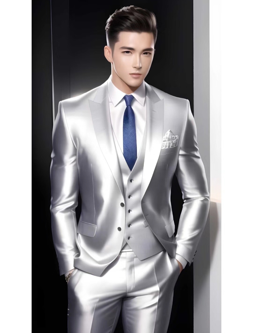 银色西装男人