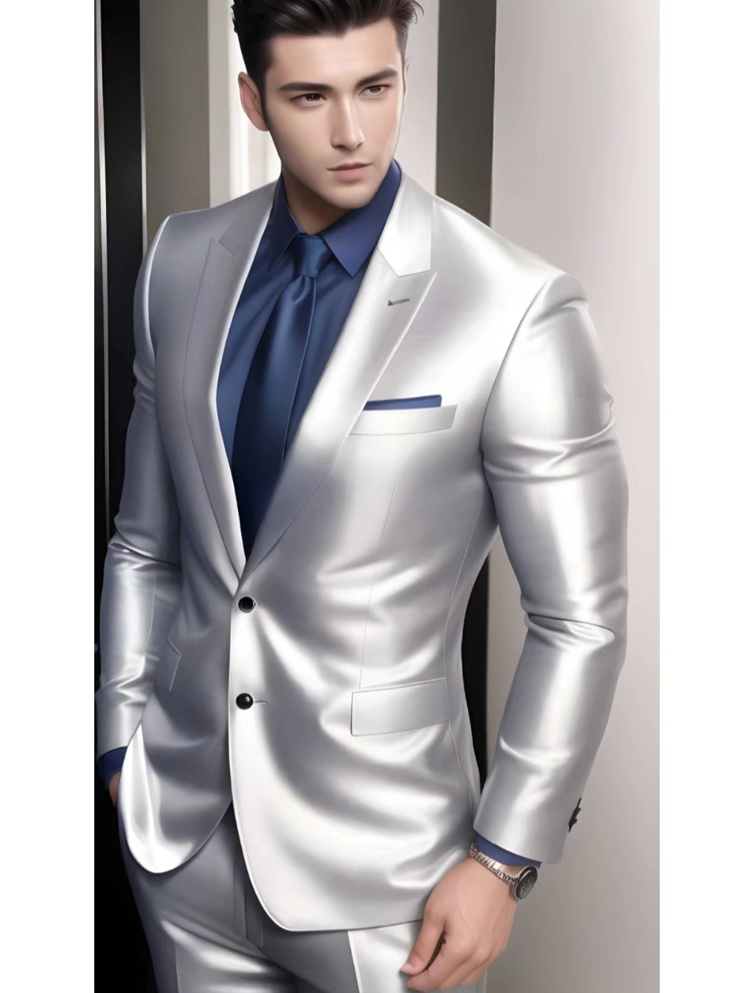 银色西装男人