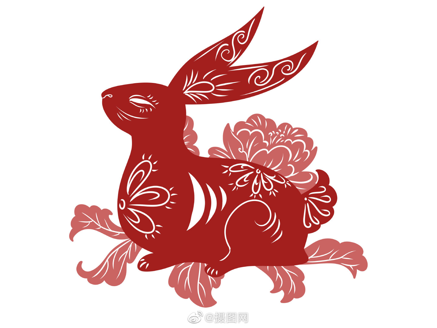 兔年剪纸红色喜庆兔子剪纸免抠素材图