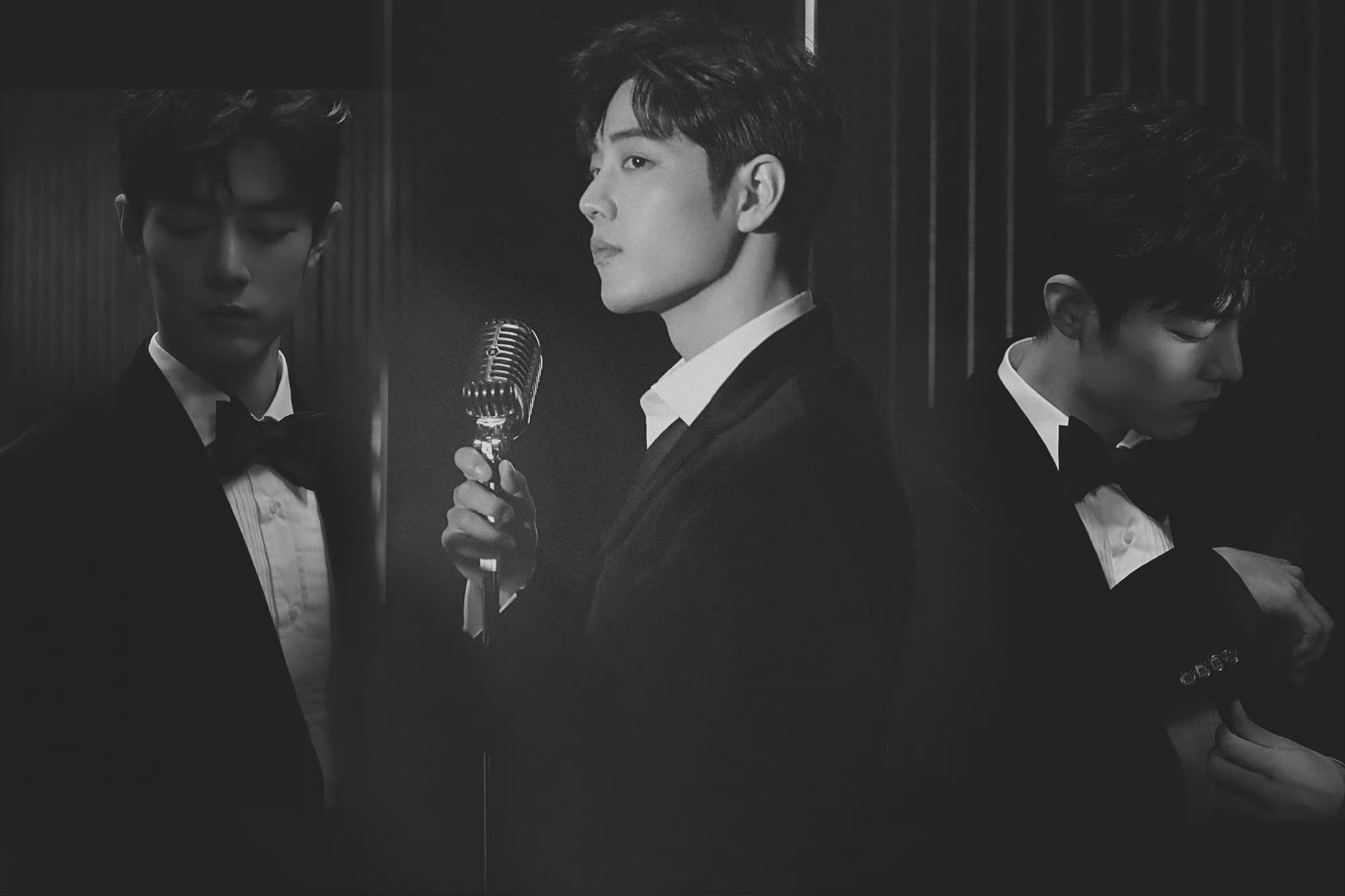 肖战黑白质感大片来啦 黑色西装白衬衫,蝴蝶结领结绅士气质