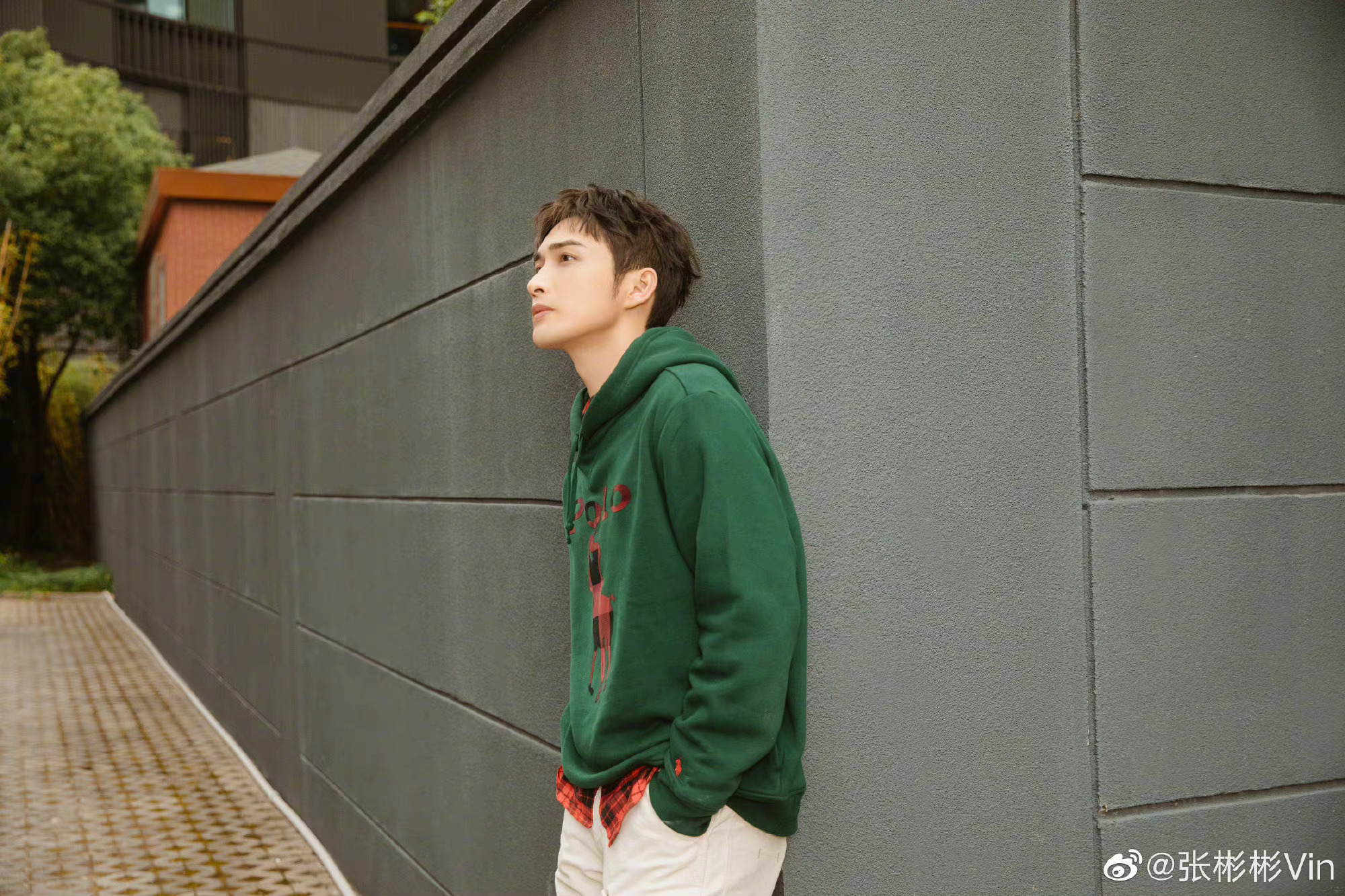 张彬彬十月的时光随拍 绿色卫衣清新帅气_高清图集_新浪网