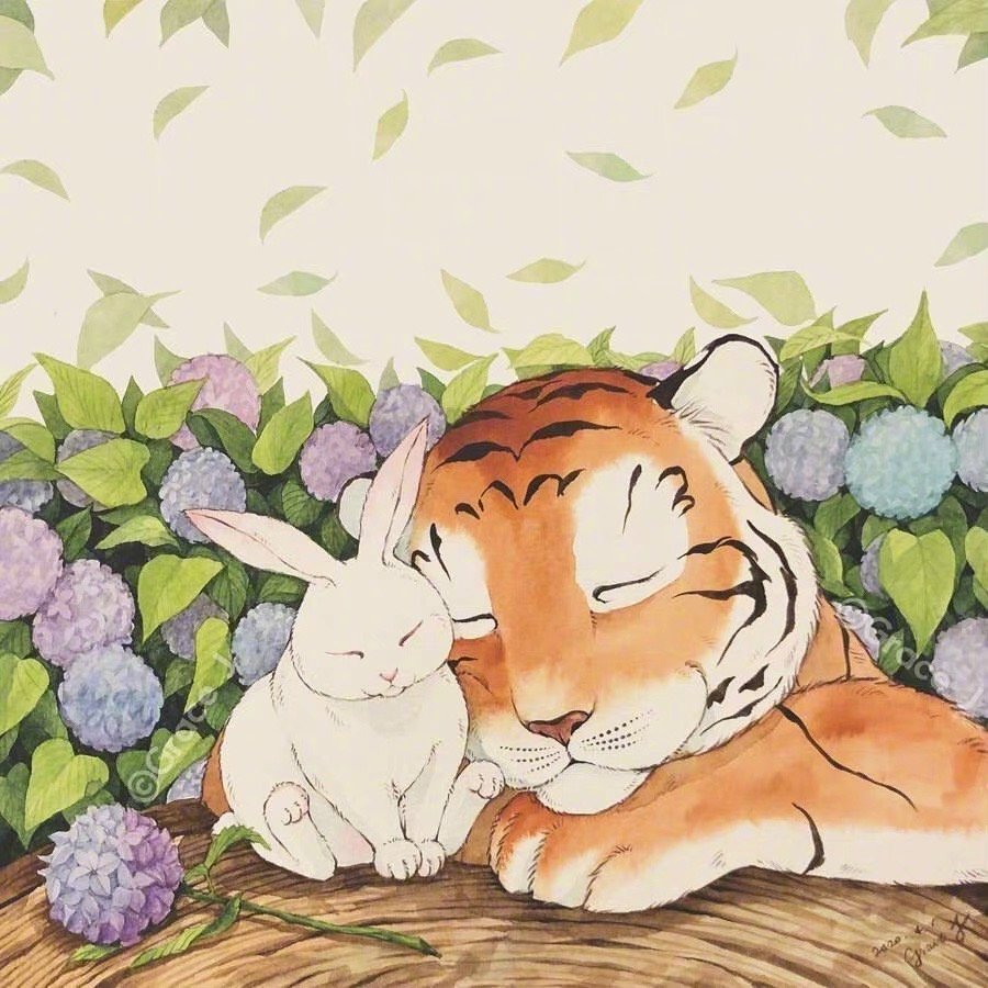 韩国插画师gracej笔下,一只大猫与七只小猫的幸福生活