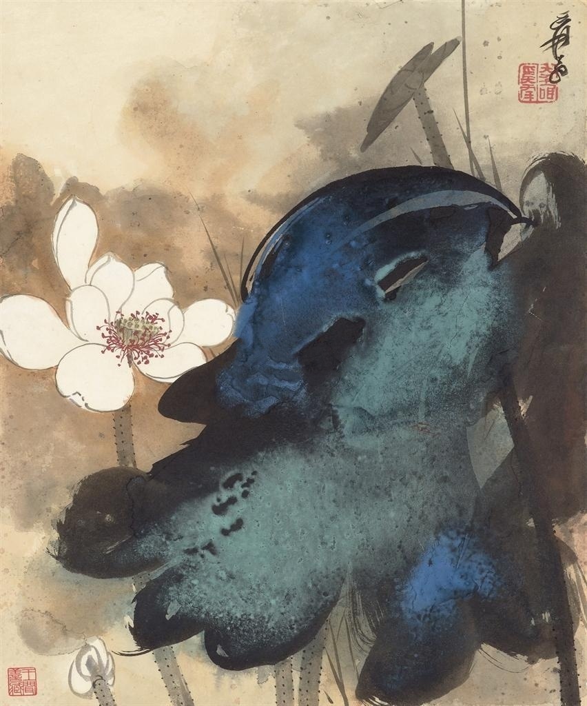 张大千的泼彩荷花