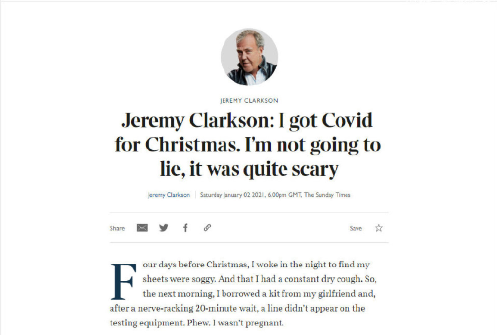 大猩猩jeremy clarkson确认患上了新冠肺炎,老爷子60岁了