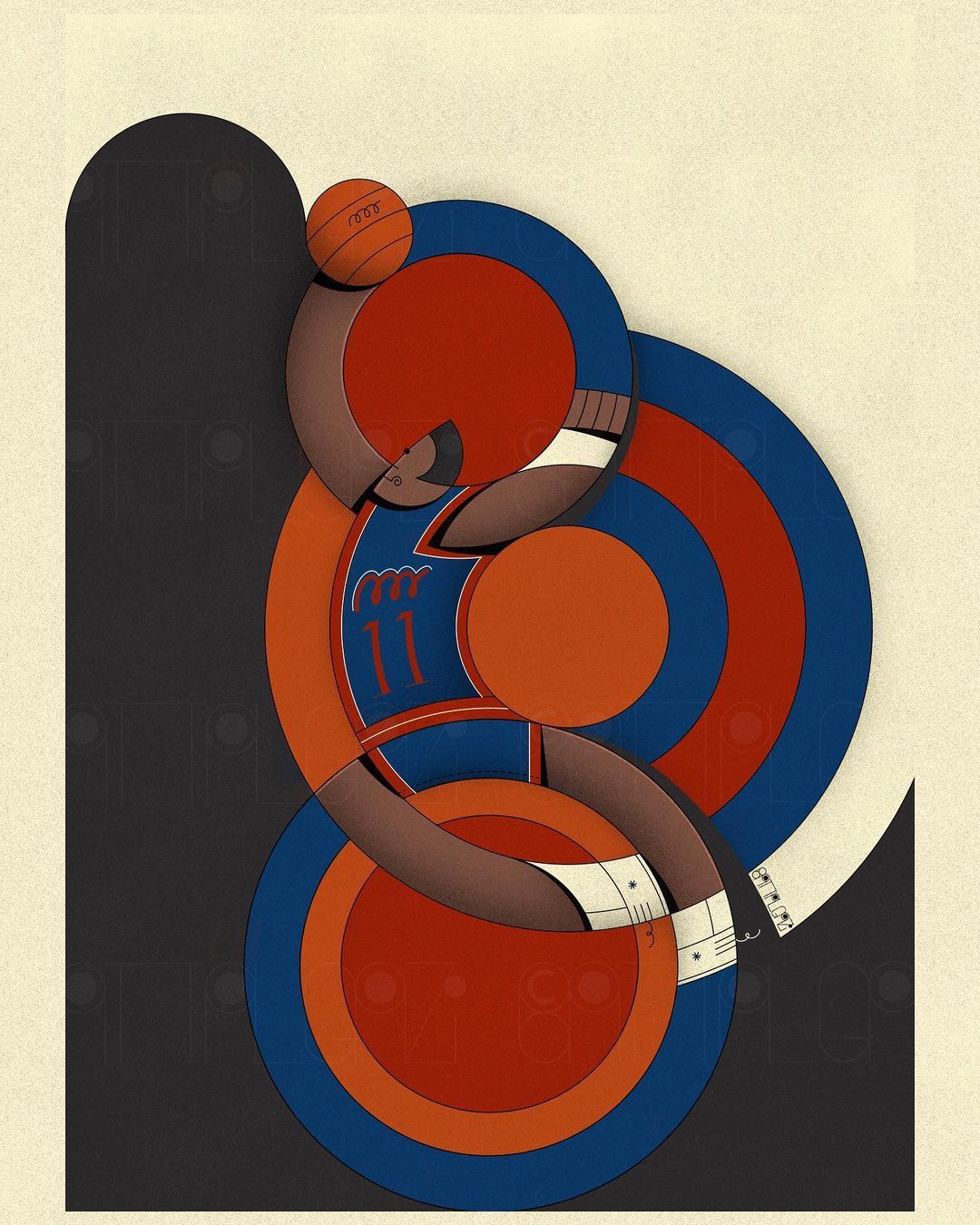 插画师johnbattalgazi用几何图形构图叠加淡淡的纹理