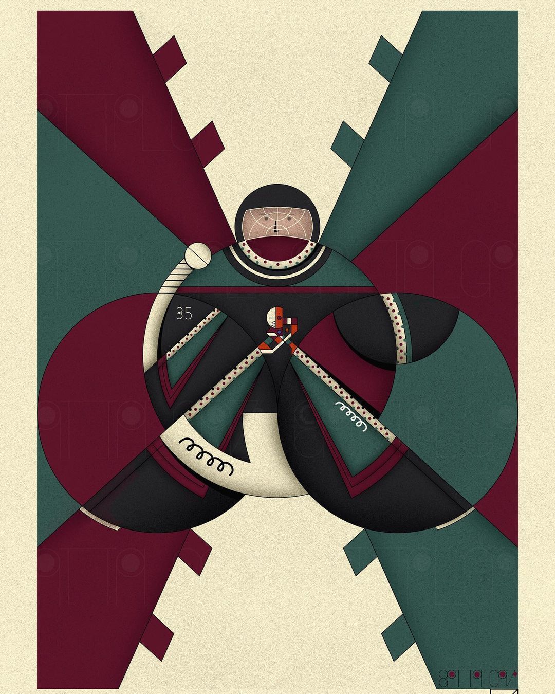 插画师johnbattalgazi用几何图形构图叠加淡淡的纹理