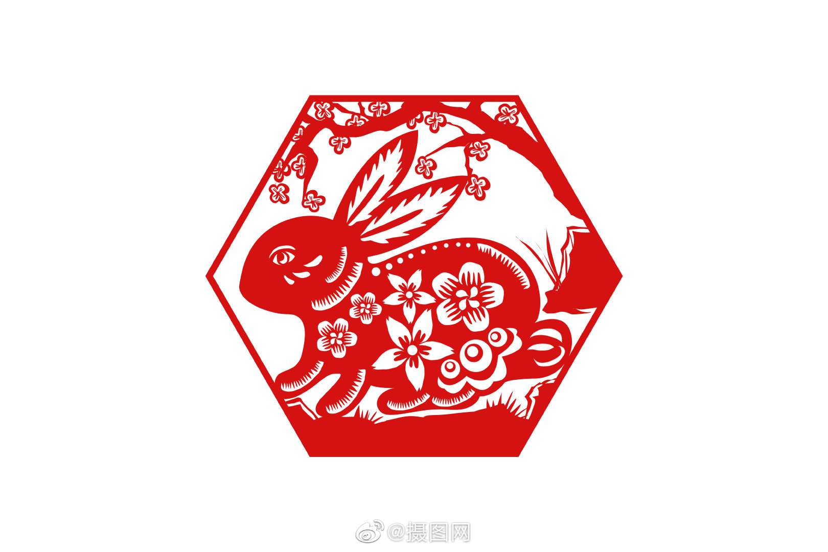 兔年剪纸红色喜庆兔子剪纸免抠素材图