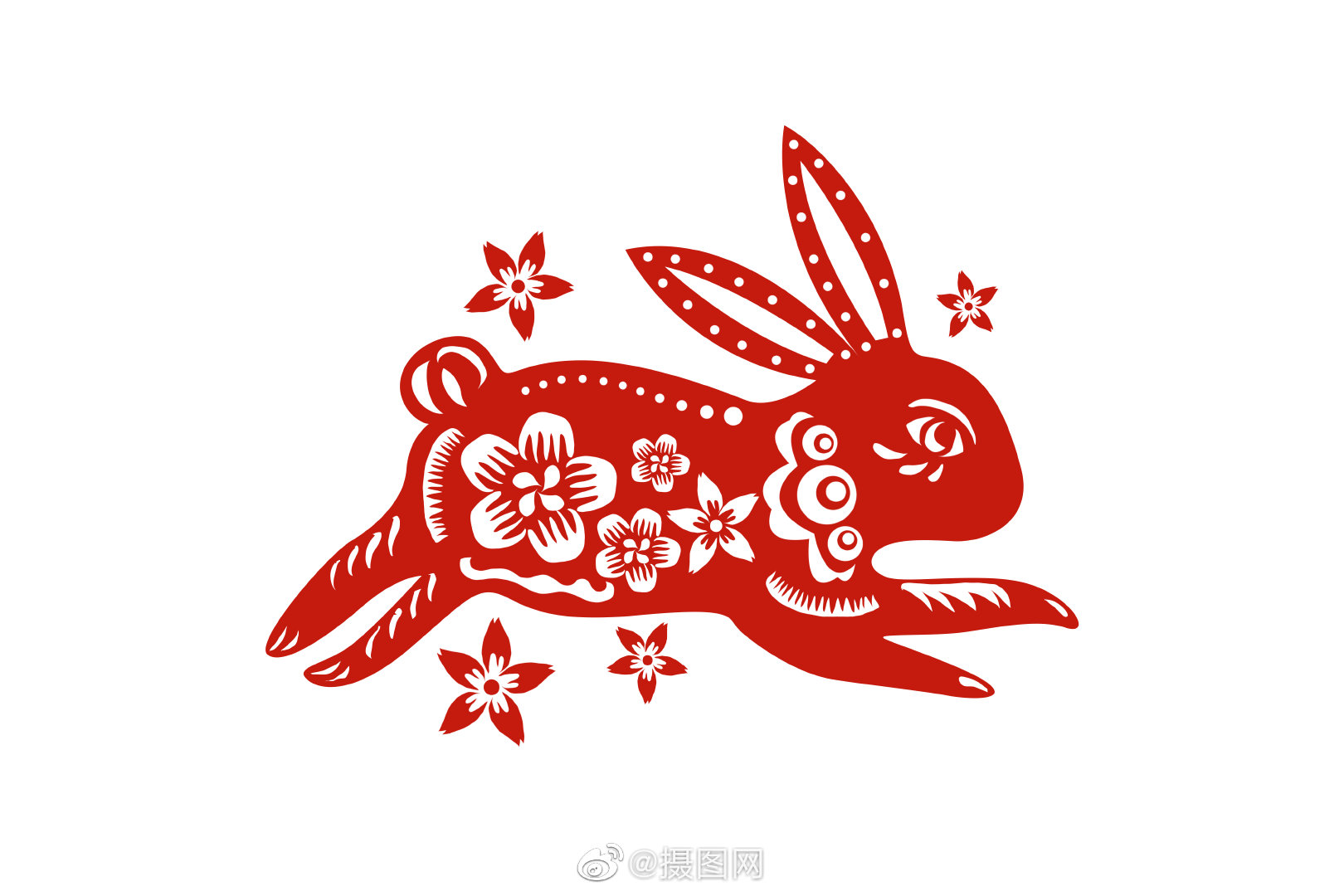 兔年剪纸红色喜庆兔子剪纸免抠素材图