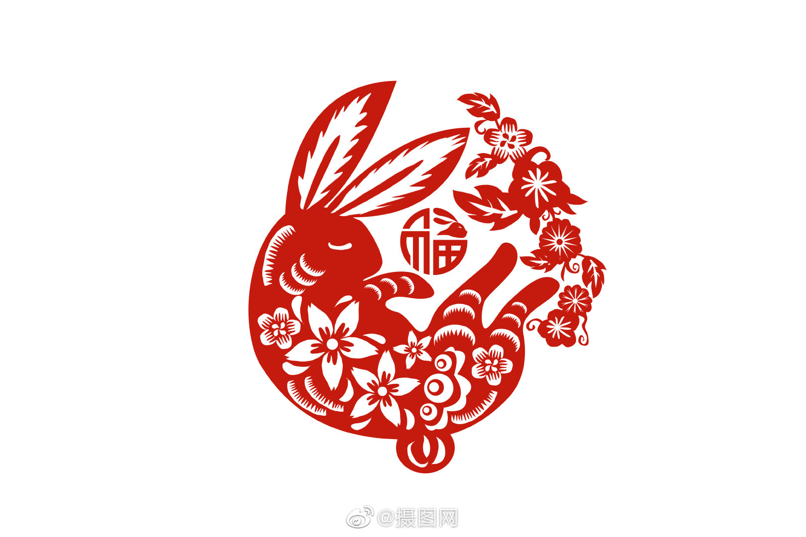 兔年剪纸红色喜庆兔子剪纸免抠素材图