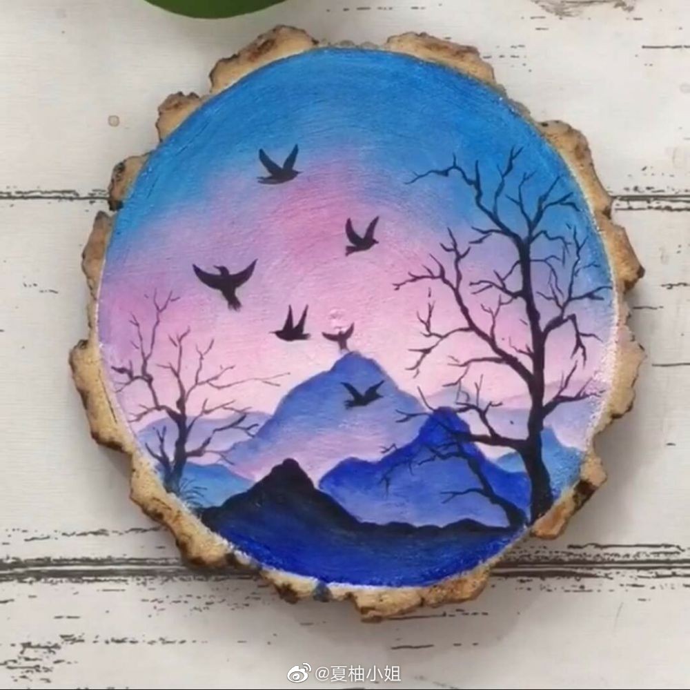 简单漂亮的丙烯木片画