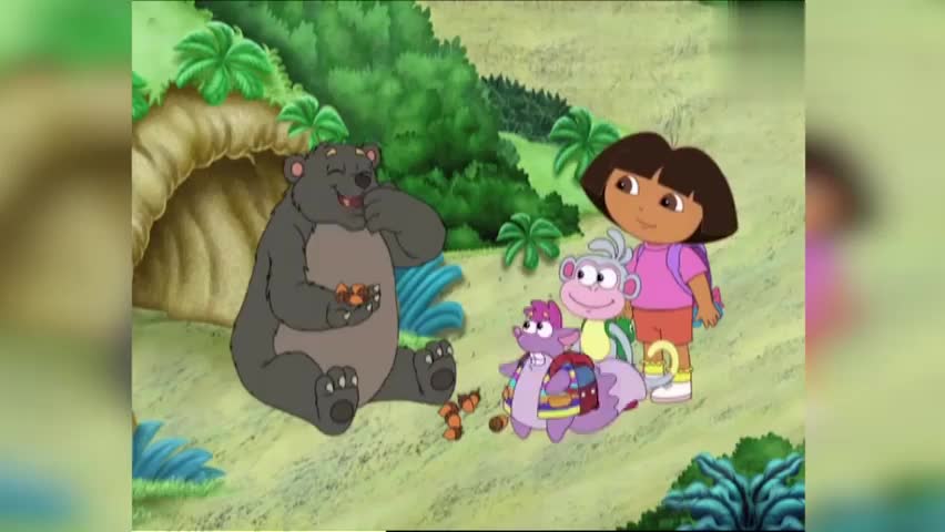 爱探险的朵拉松鼠背包坏了松果散落一地猴子帮忙修好背包