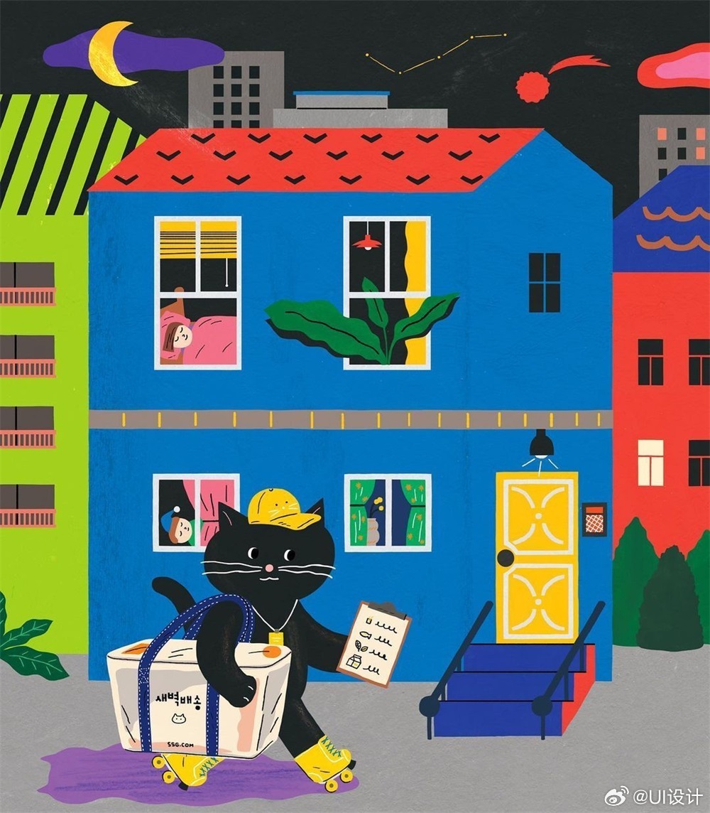 温馨童趣猫咪简笔插画作品