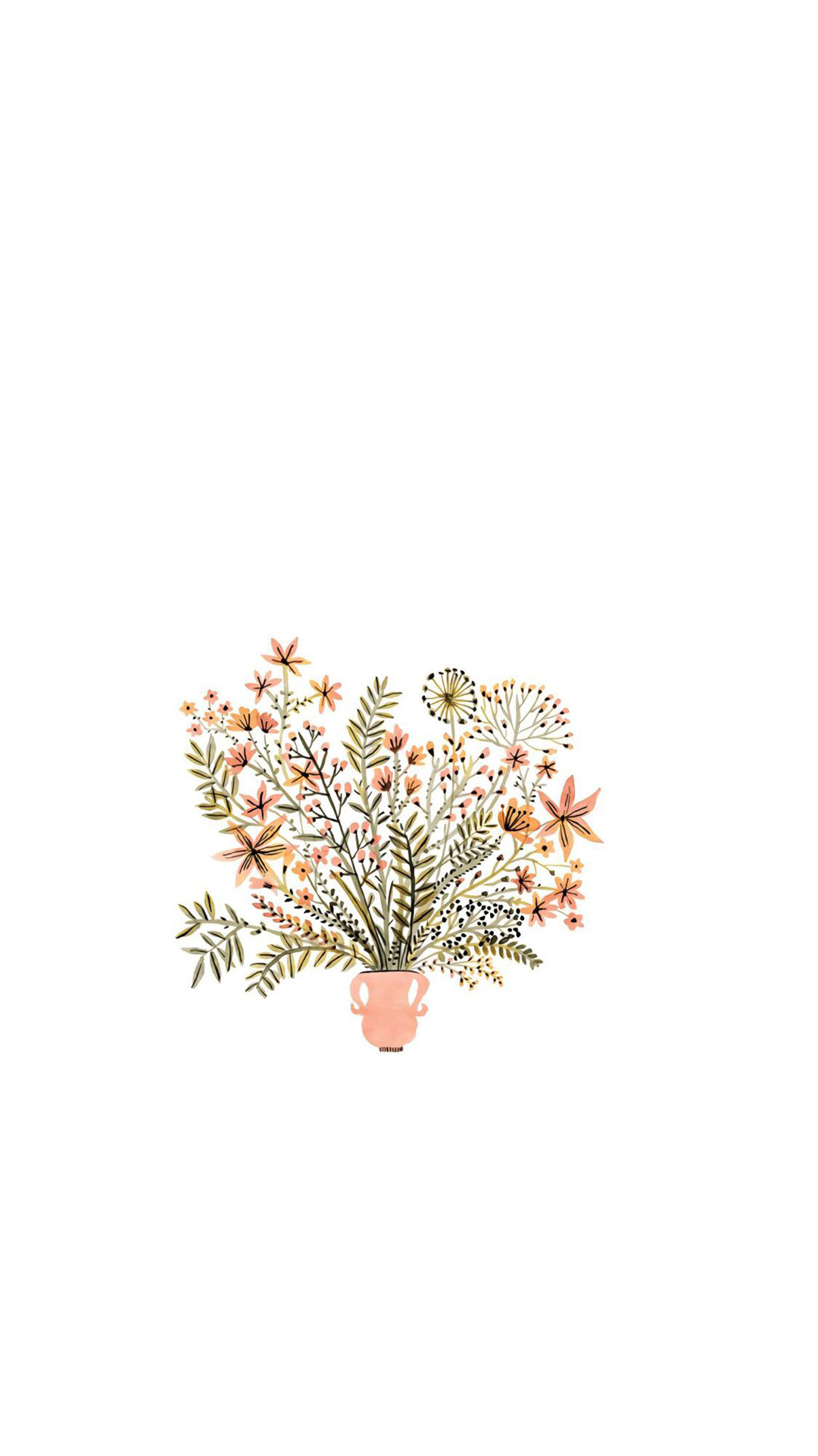 植物手绘简约风格白底手机壁纸 一花一世界 一叶一菩提__财经头条