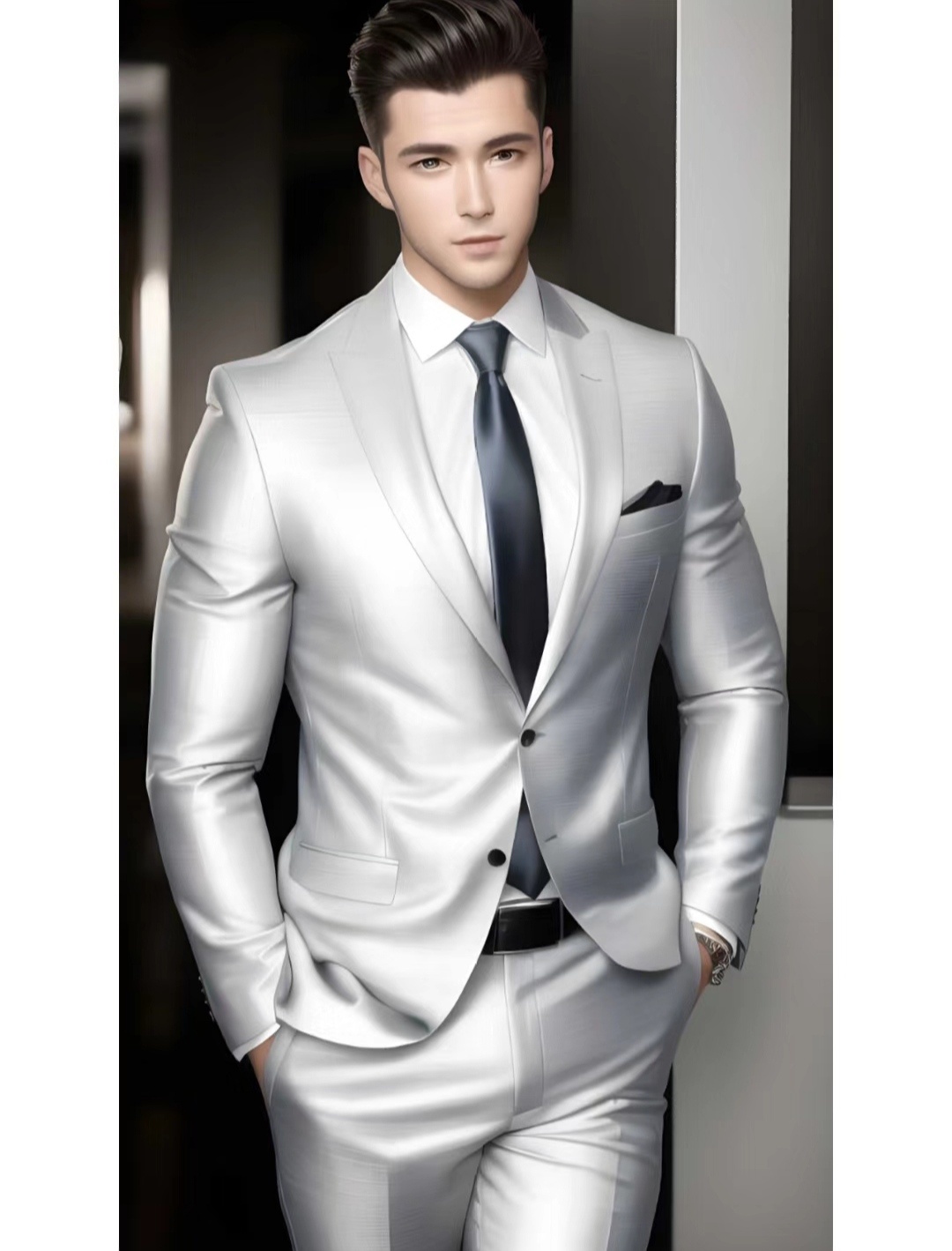 银色西装男人