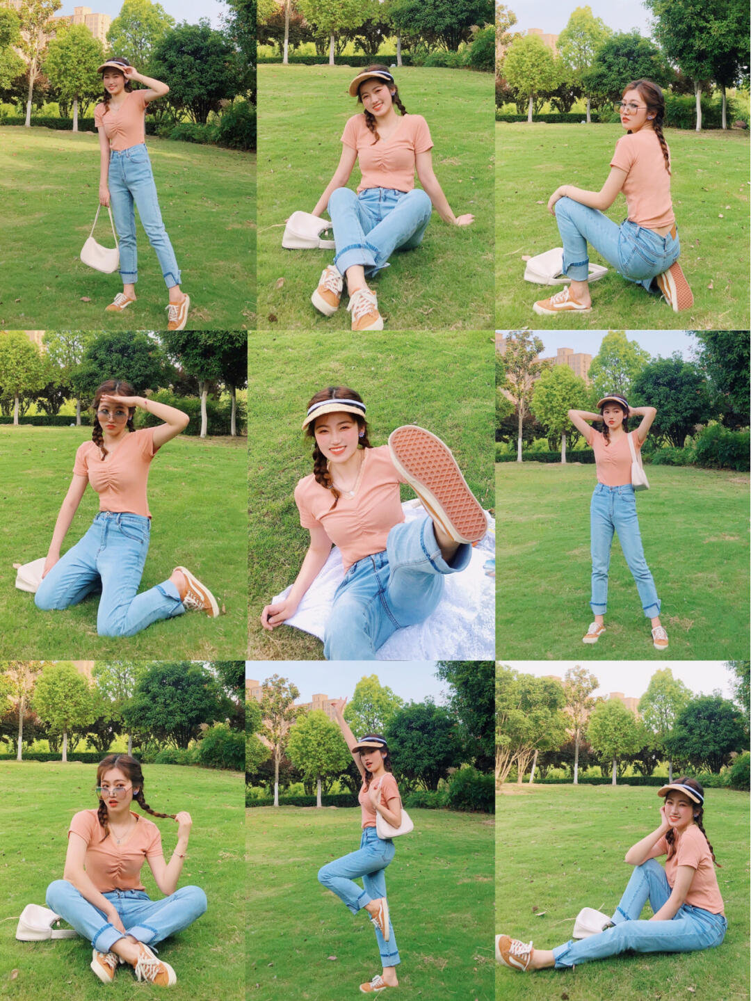 公园草地拍照pose合集|三角形构图