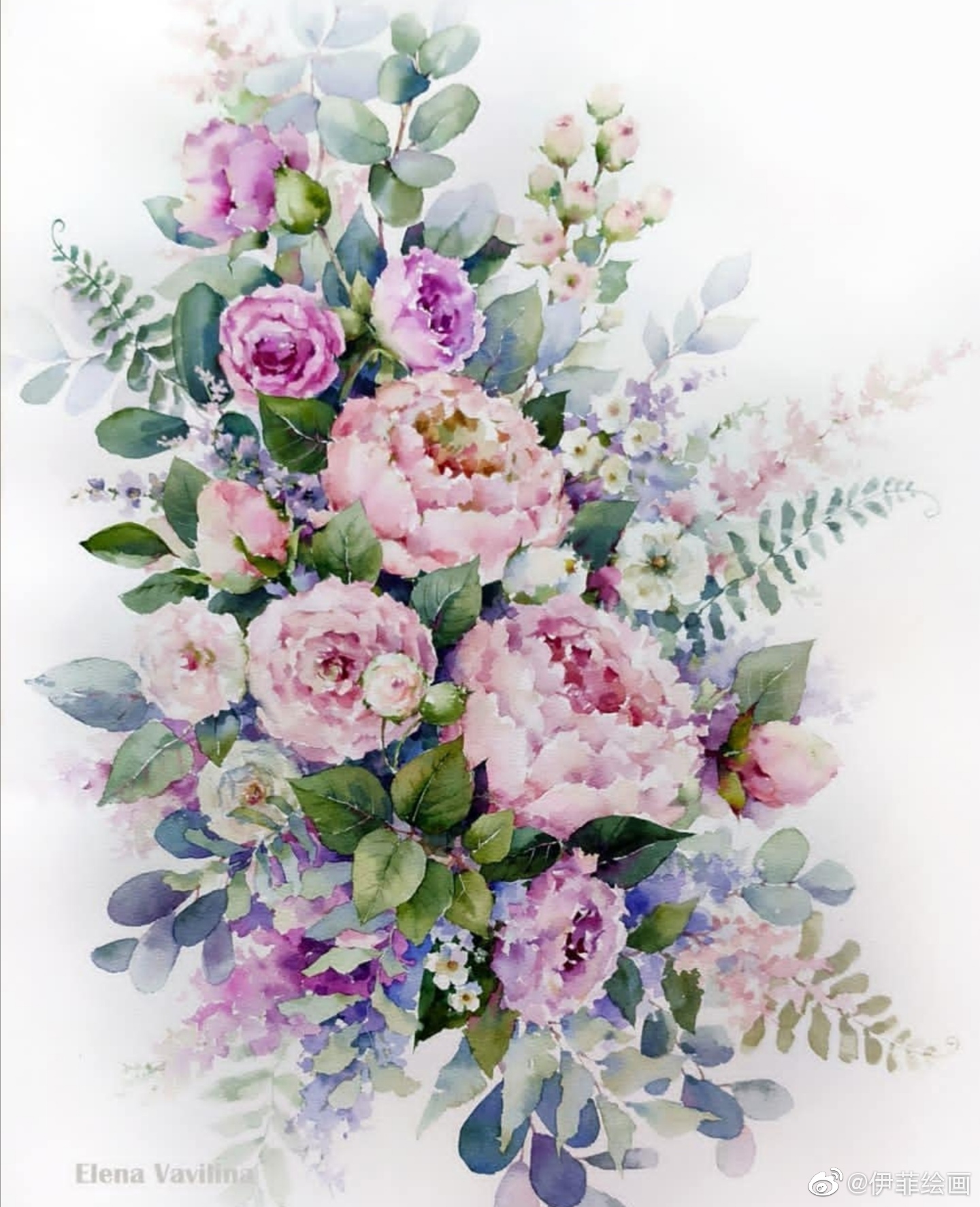 花开在太阳 下 手绘水彩画作品