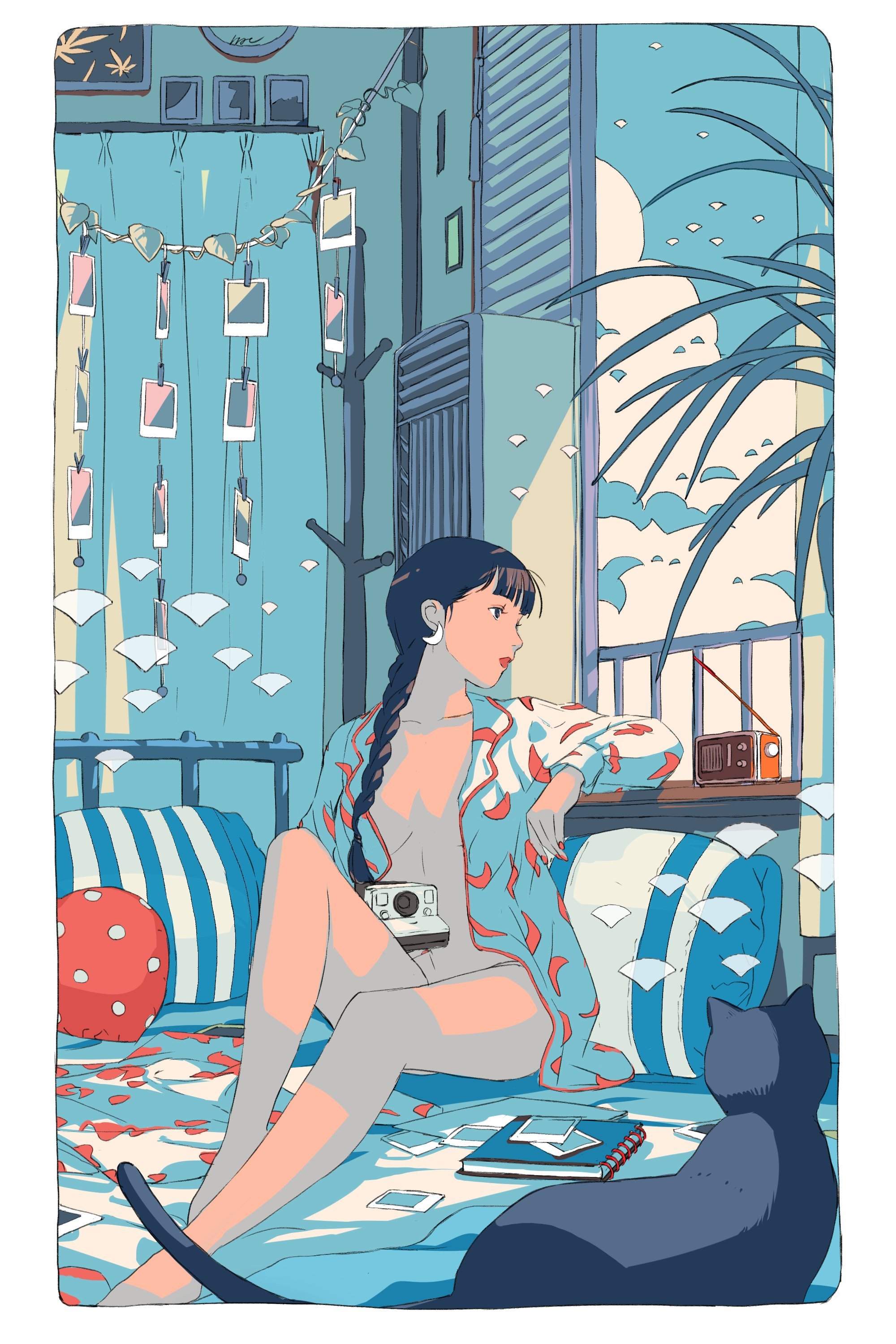 糖果配色的一组少女日常插画 - 画师 aorkgk__财经头条