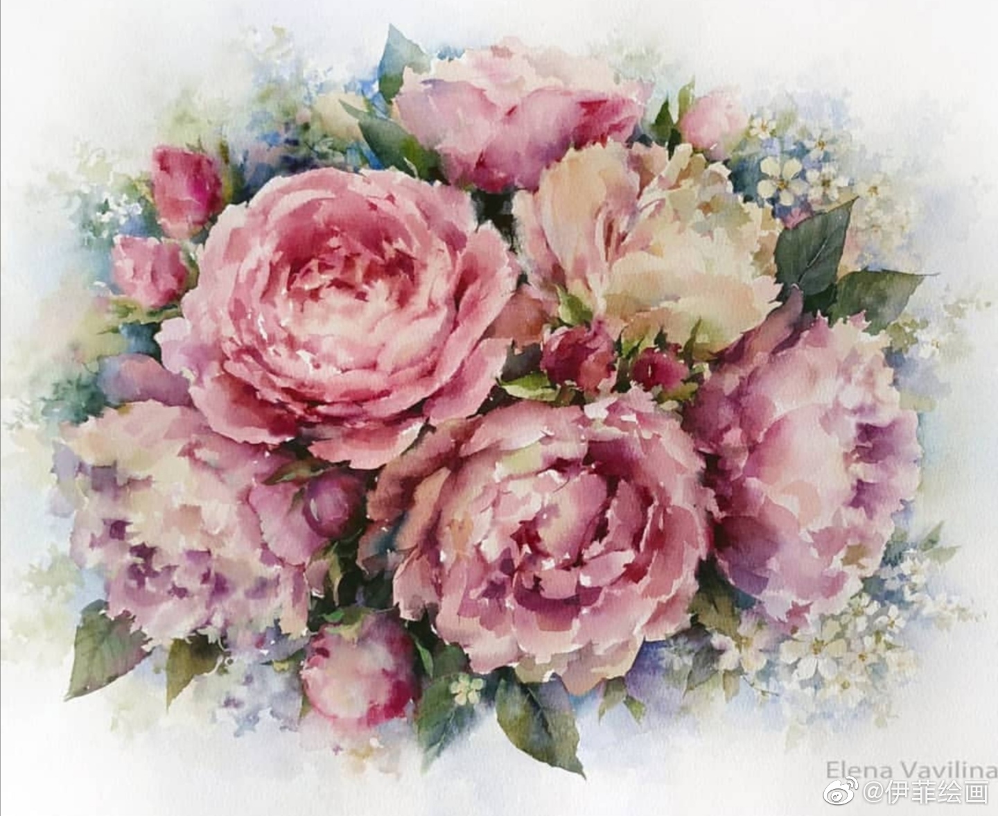 花开在太阳 下 手绘水彩画作品