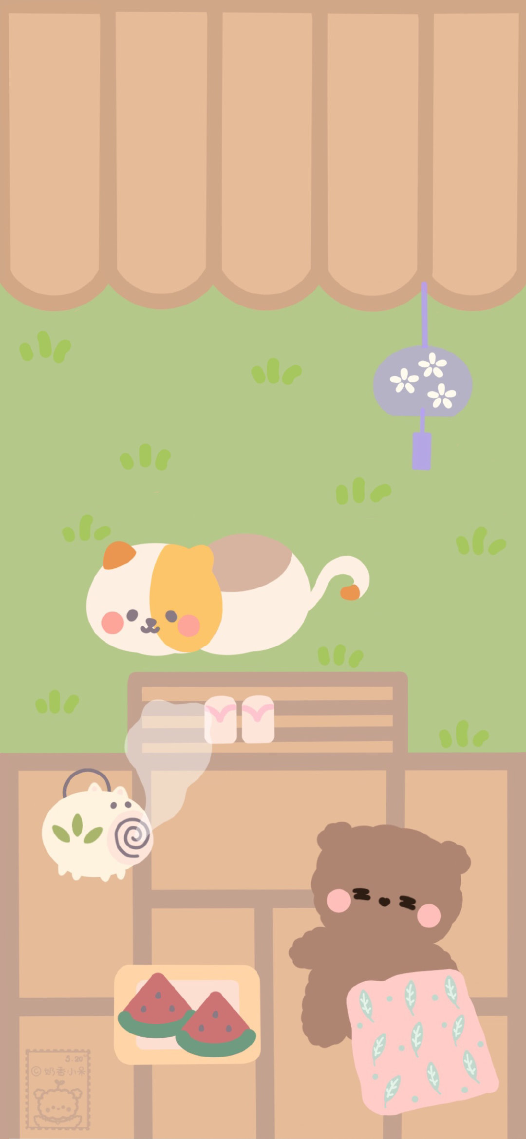 记得天天开心(Θ)э插画壁纸 可爱卡通壁纸/ 投稿@奶香小