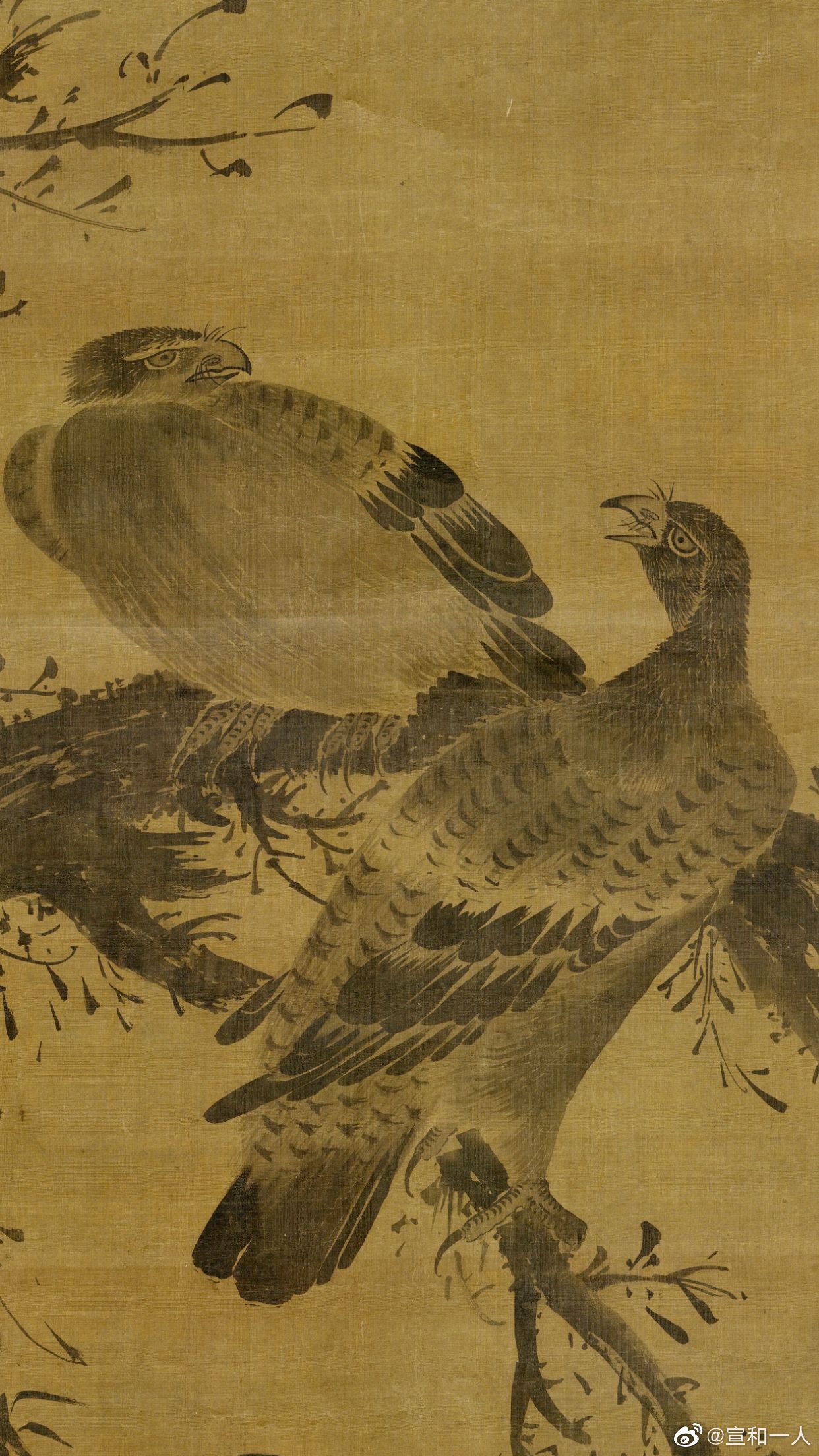 《双鹰图》 林良(伪款) 明中后期佚名 枯树落双鹰……_高清图集_新浪