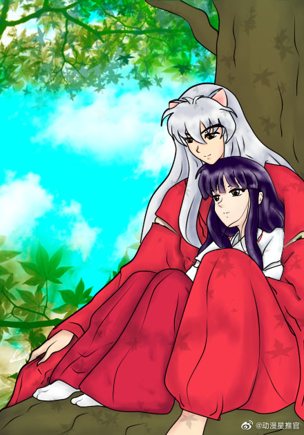 犬夜叉和桔梗甜蜜插画黑白配,爱相随!author:ams