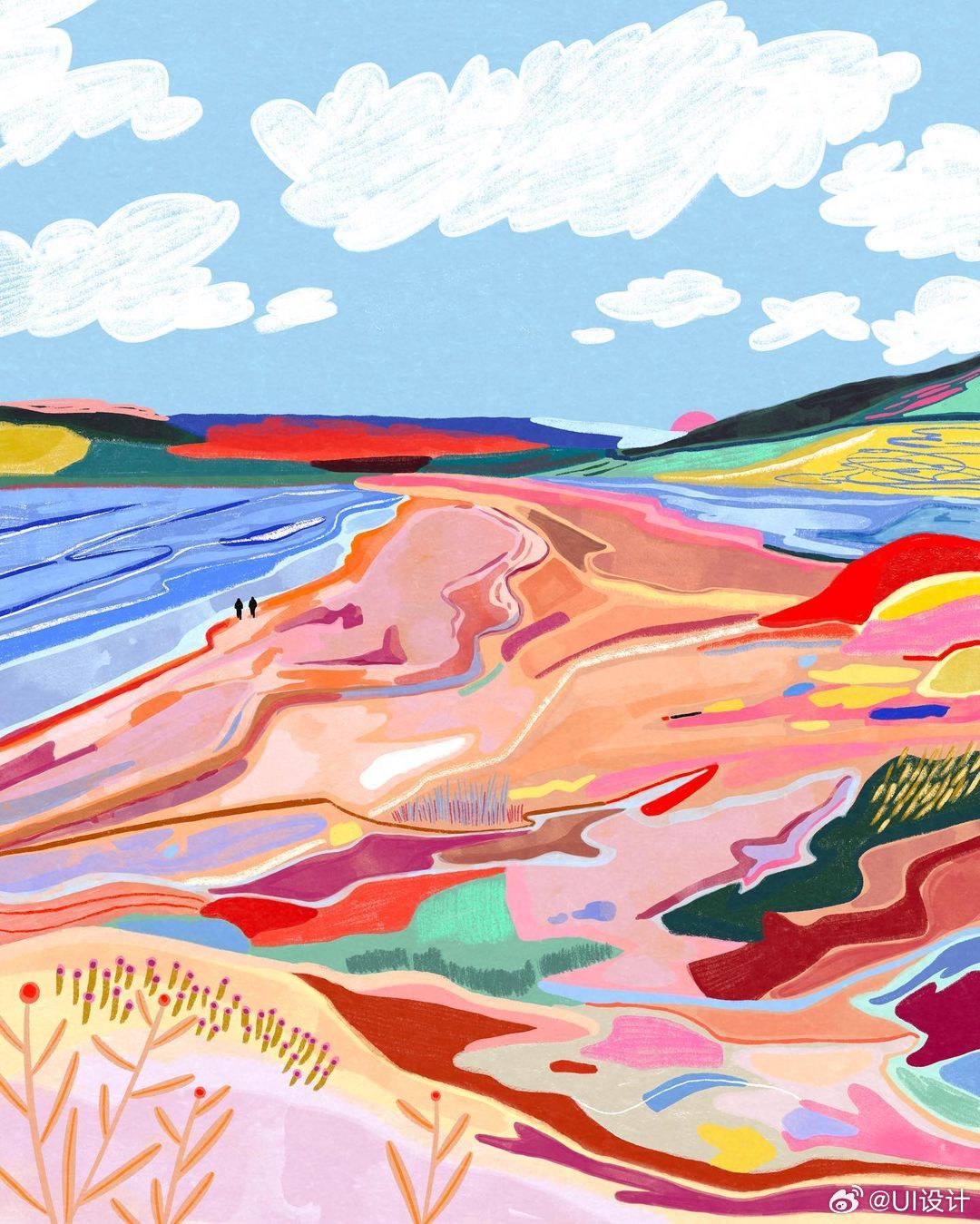 学配色色彩缤纷的明亮风景插画作品|插画|风景|作品_新浪新闻