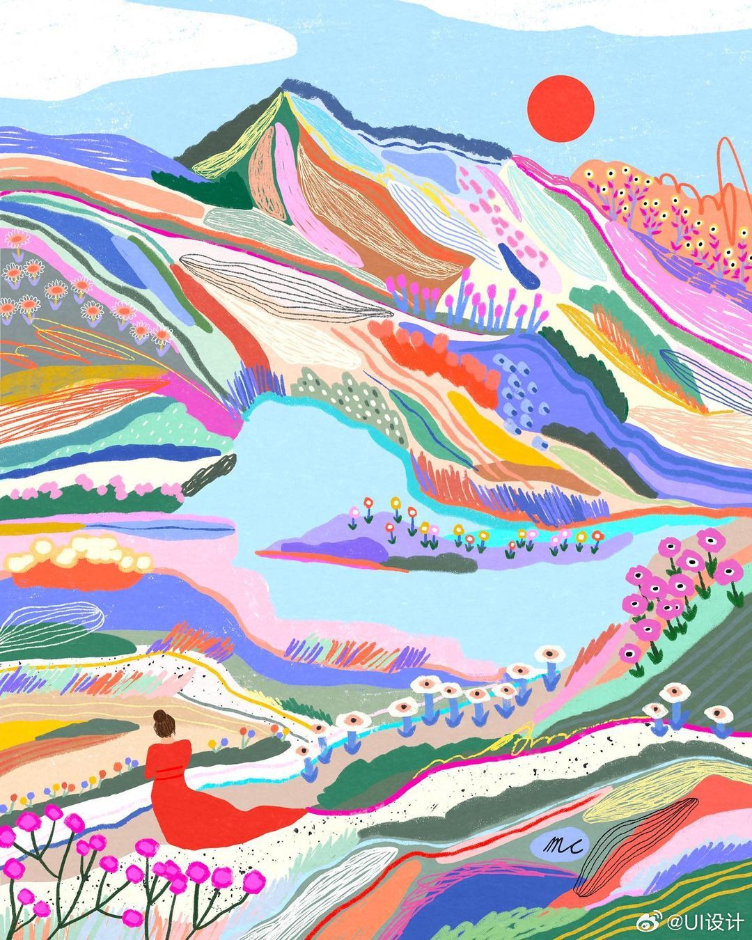 学配色色彩缤纷的明亮风景插画作品|插画|风景|作品_新浪新闻