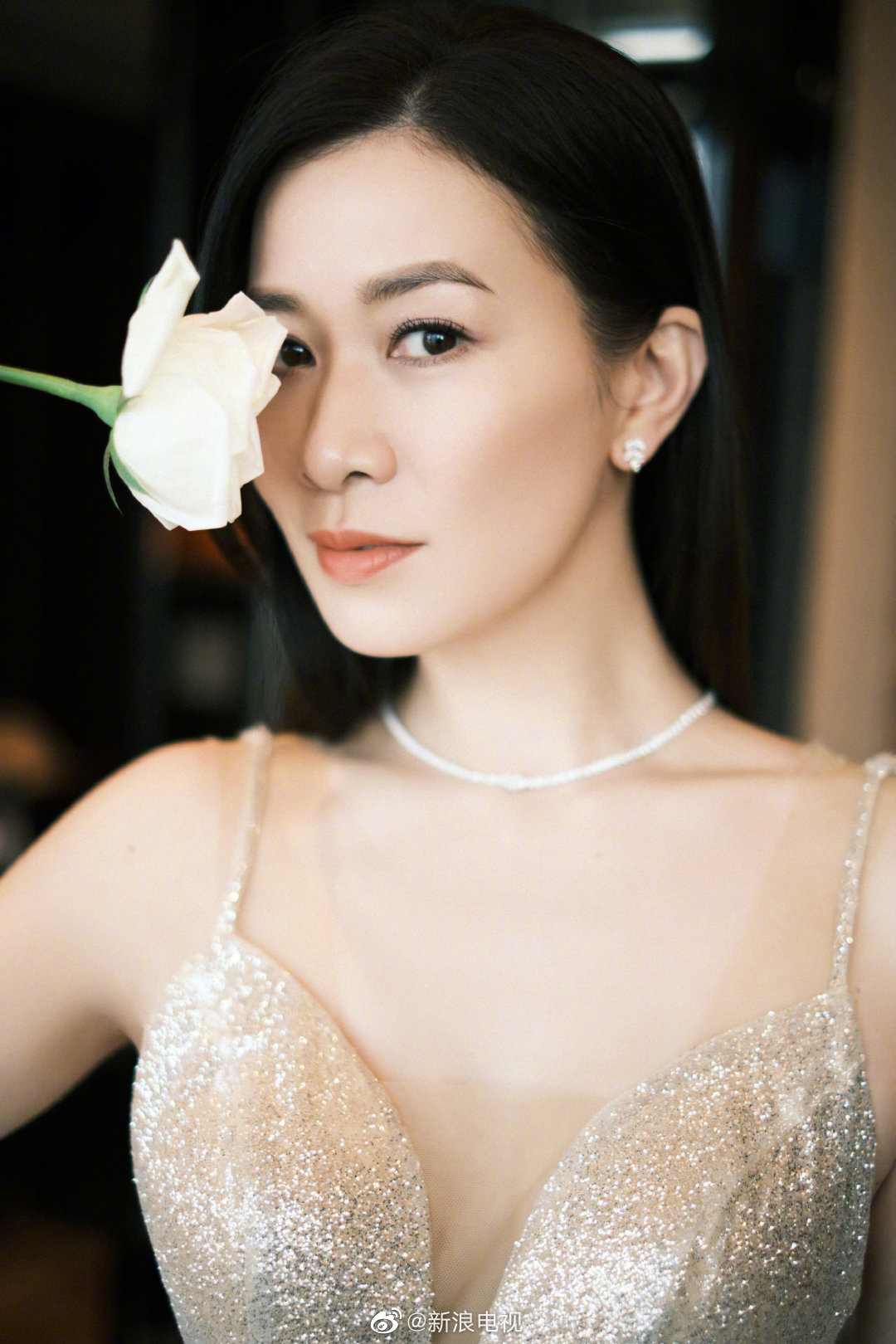 佘詩曼charmaine 在微博上晒出一组美照 一身银色露背银河裙