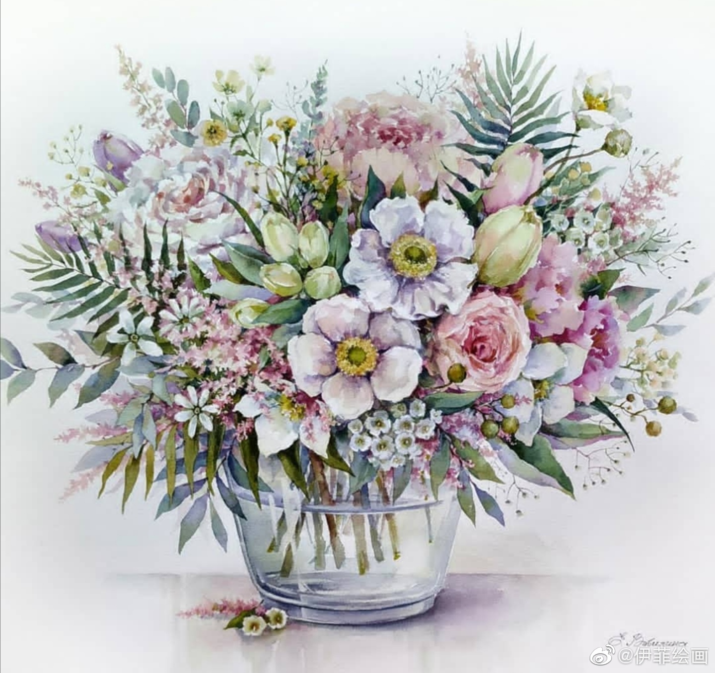 花开在太阳 下 手绘水彩画作品
