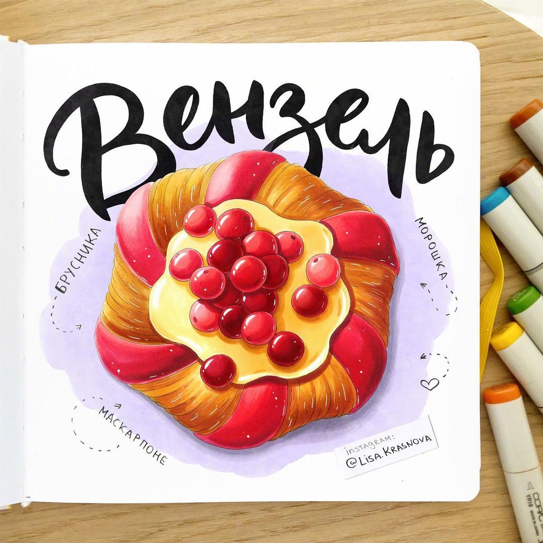 俄罗斯艺术家lisa krasnova用马克笔绘出的充满色彩的美食～__财经