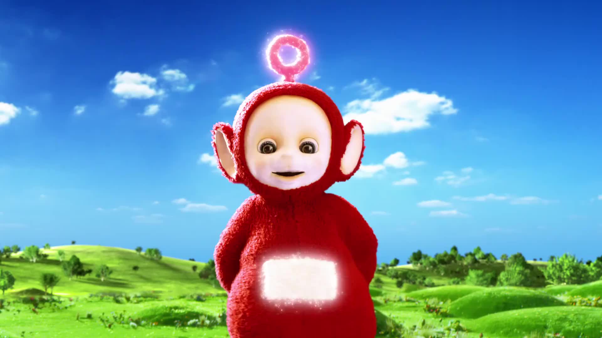 天线宝宝:这次又是谁呢,你好啊小朋友,哇这是哪里啊