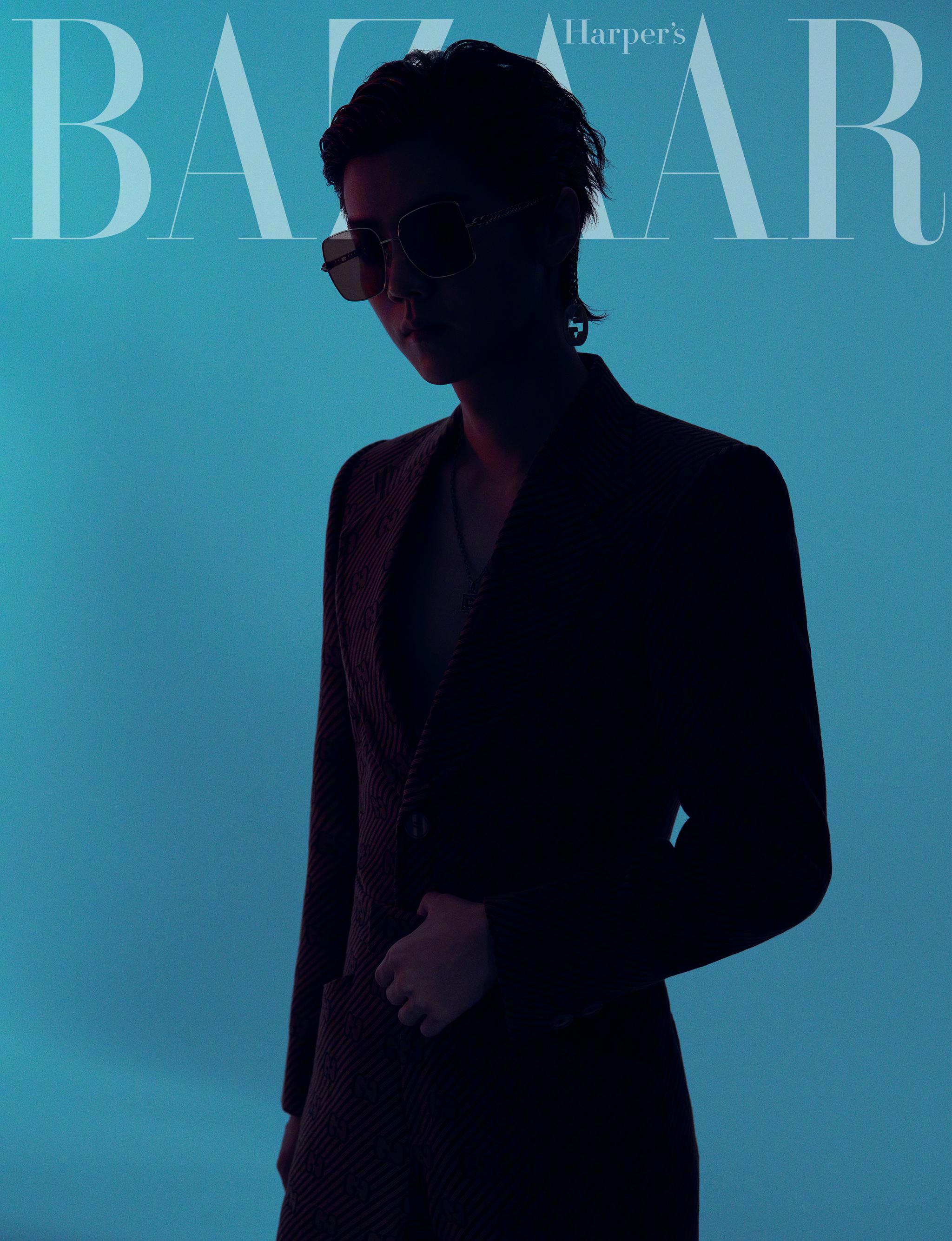 鹿晗《时尚芭莎》新封面预告,光影交错之下的帅气剪影