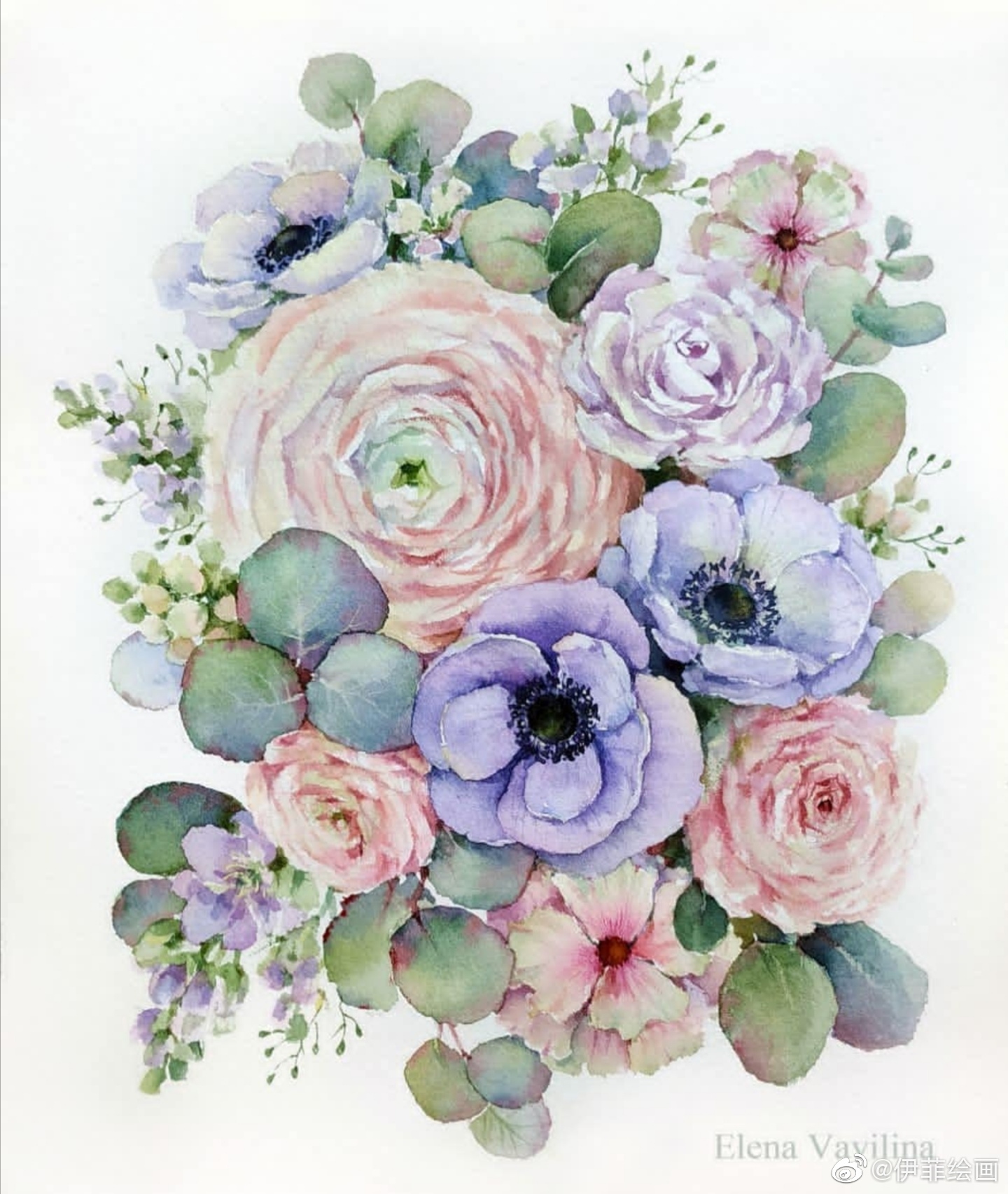 花开在太阳 下 手绘水彩画作品