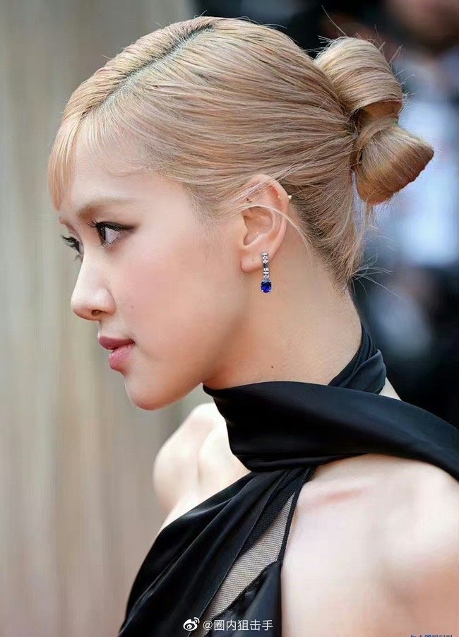 朴彩英戛纳红毯造型来9615,蝴蝶结盘发也太优雅了呀