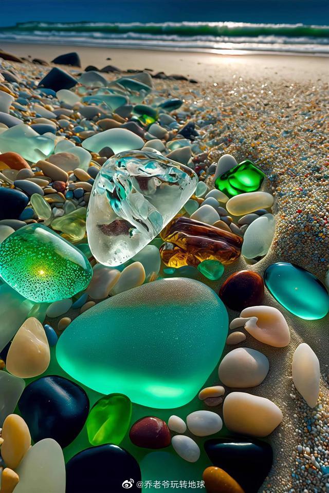 玻璃海滩,个别石子像夜明珠