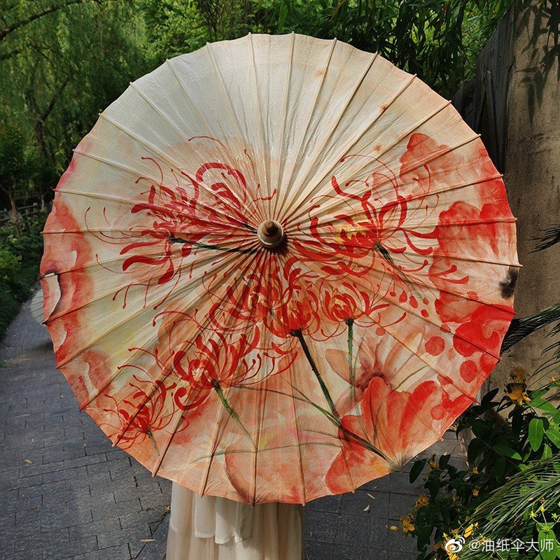 手绘油纸伞--红色彼岸花纯手工手绘制作 3000针古法满穿技艺