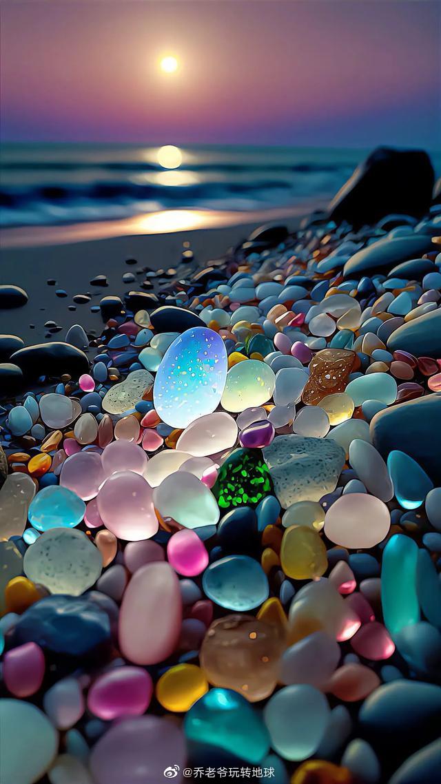 玻璃海滩,个别石子像夜明珠