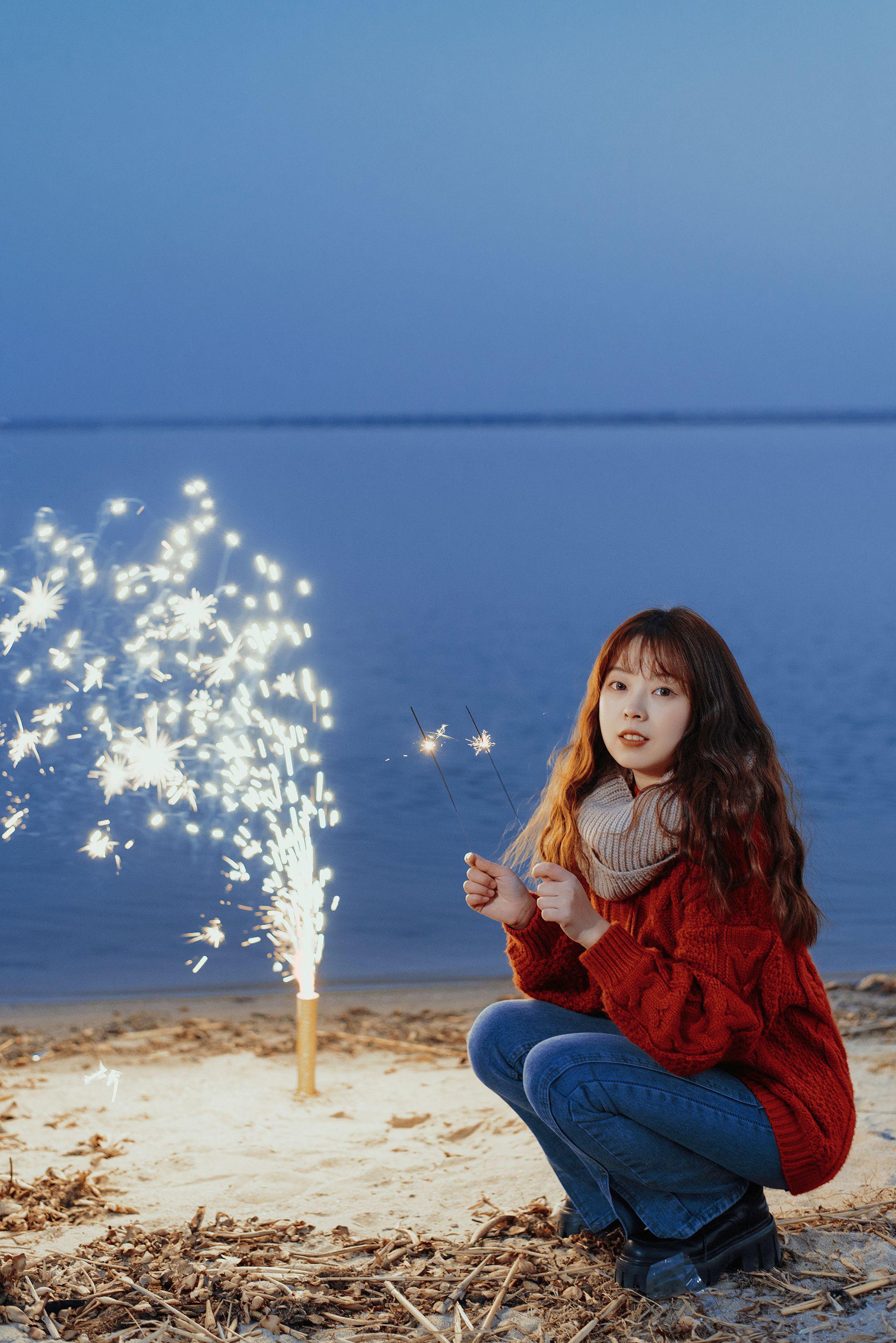 常州的海边放烟花