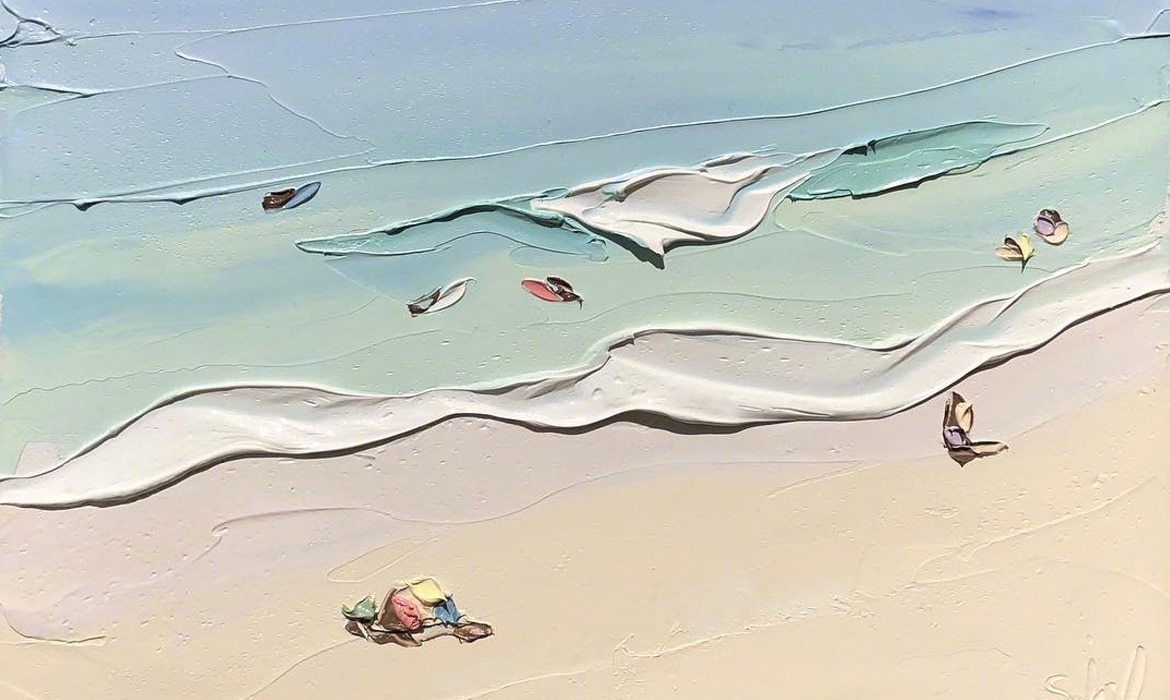 有质感的油画,夏日的海滩 … sally west
