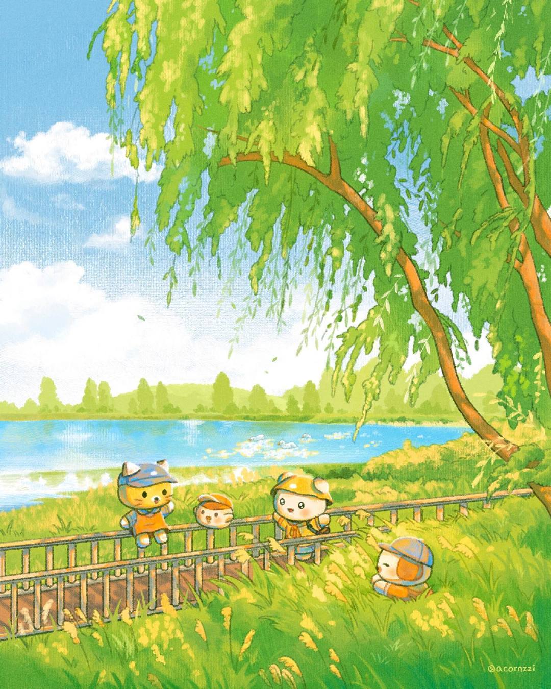 插画师 acornzzi 将春日里美好的日常通过插画的形式表达出来