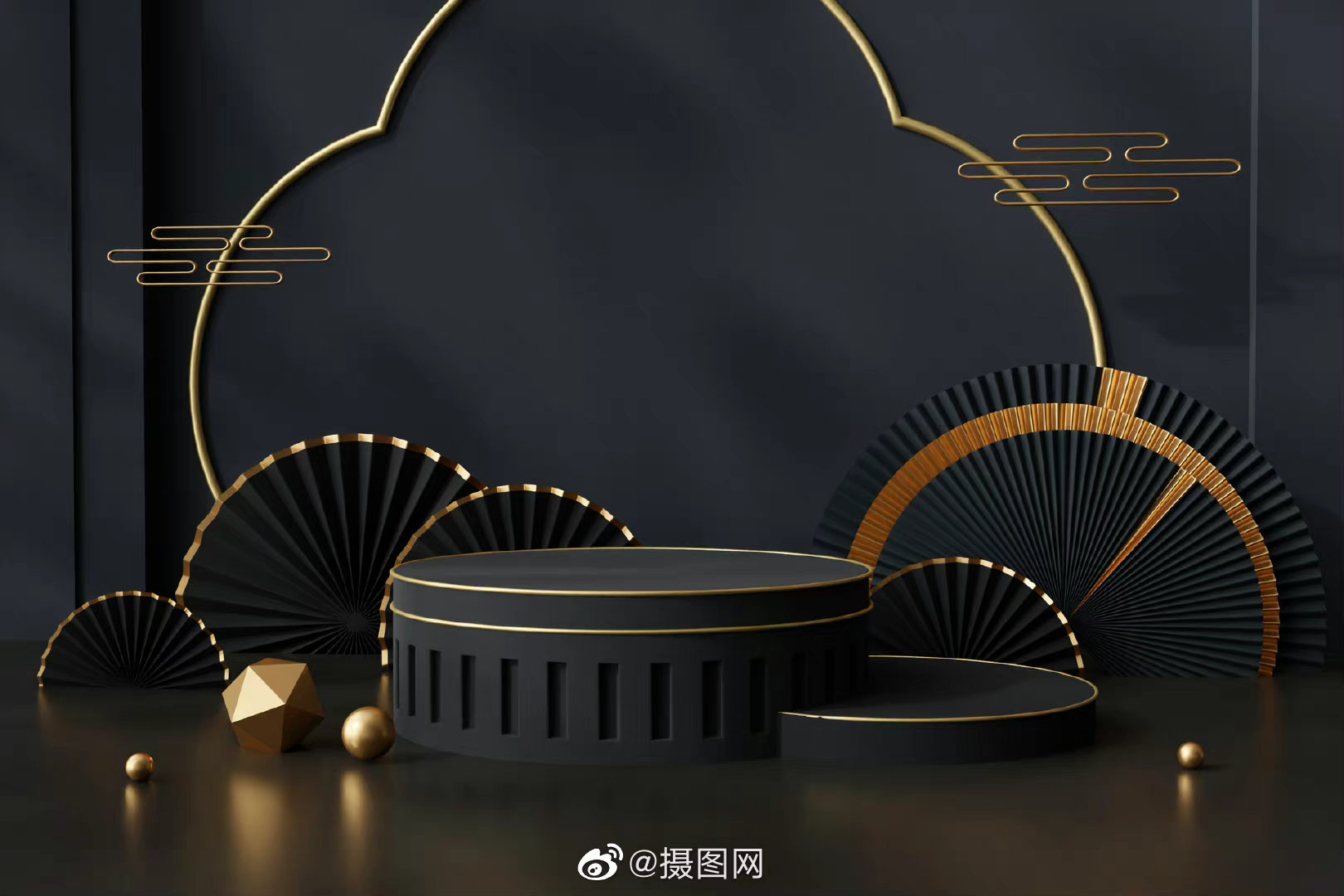 3d建模黑金色系电商展台背景图高级感拿捏了