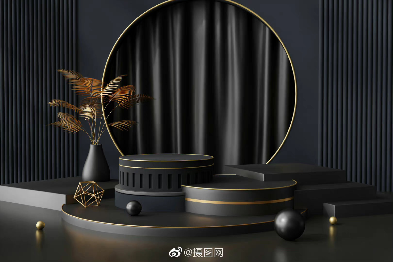 3d建模黑金色系电商展台背景图高级感拿捏了